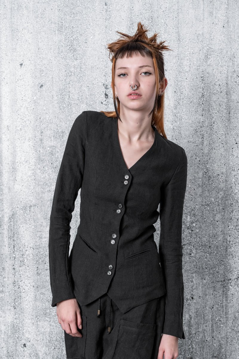 eigensinnig wien | Ada | Schwarze Blusenjacke für Damen aus Leinen