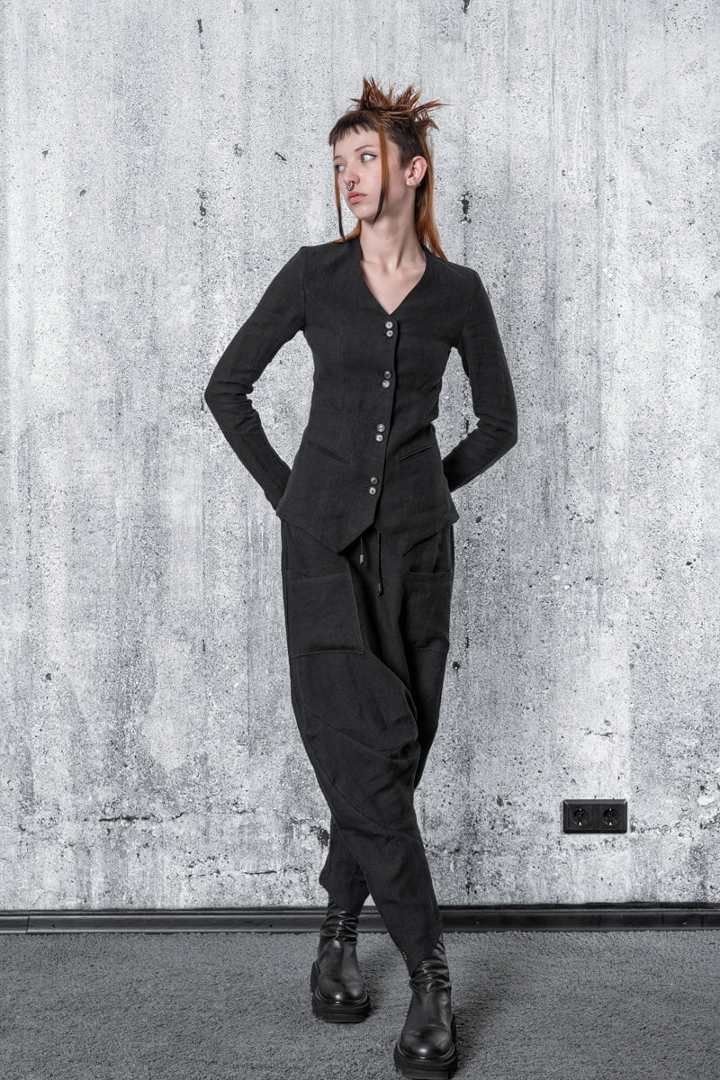 eigensinnig wien | Ada | Schwarze Blusenjacke für Damen aus Leinen