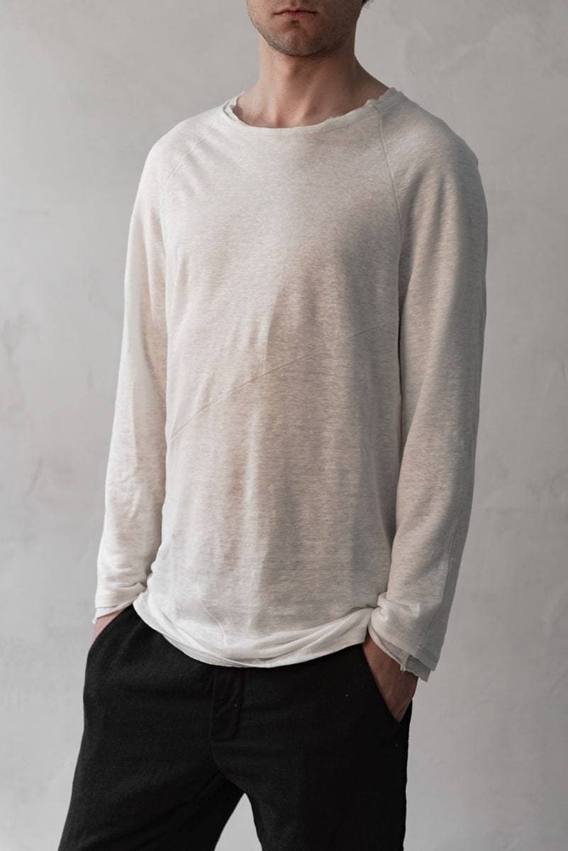 eigensinnig wien | Aristoteles | Sommerpullover aus Leinen mit speziellen Detailnähten in weiß