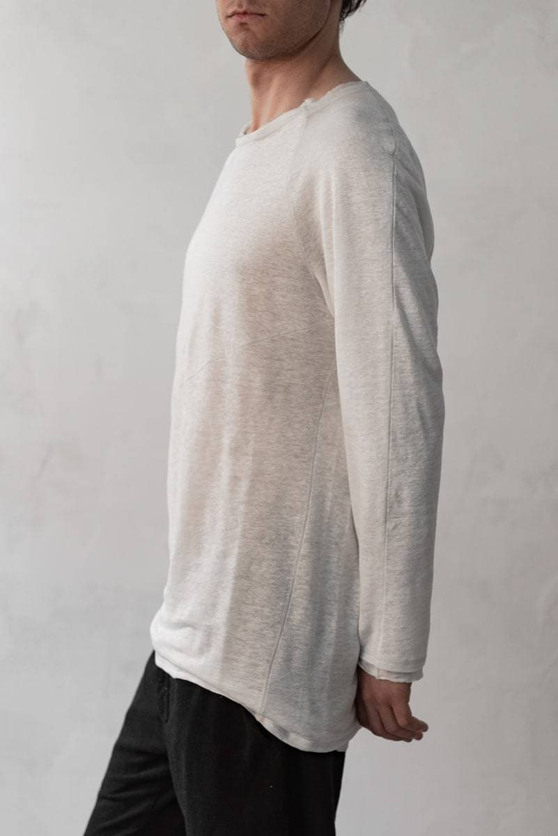 eigensinnig wien | Aristoteles | Sommerpullover aus Leinen mit speziellen Detailnähten in weiß