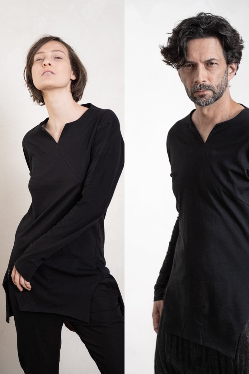 eigensinnig wien | Artmann | Asymmetrischer Pullover aus leichter Baumwolle in schwarz