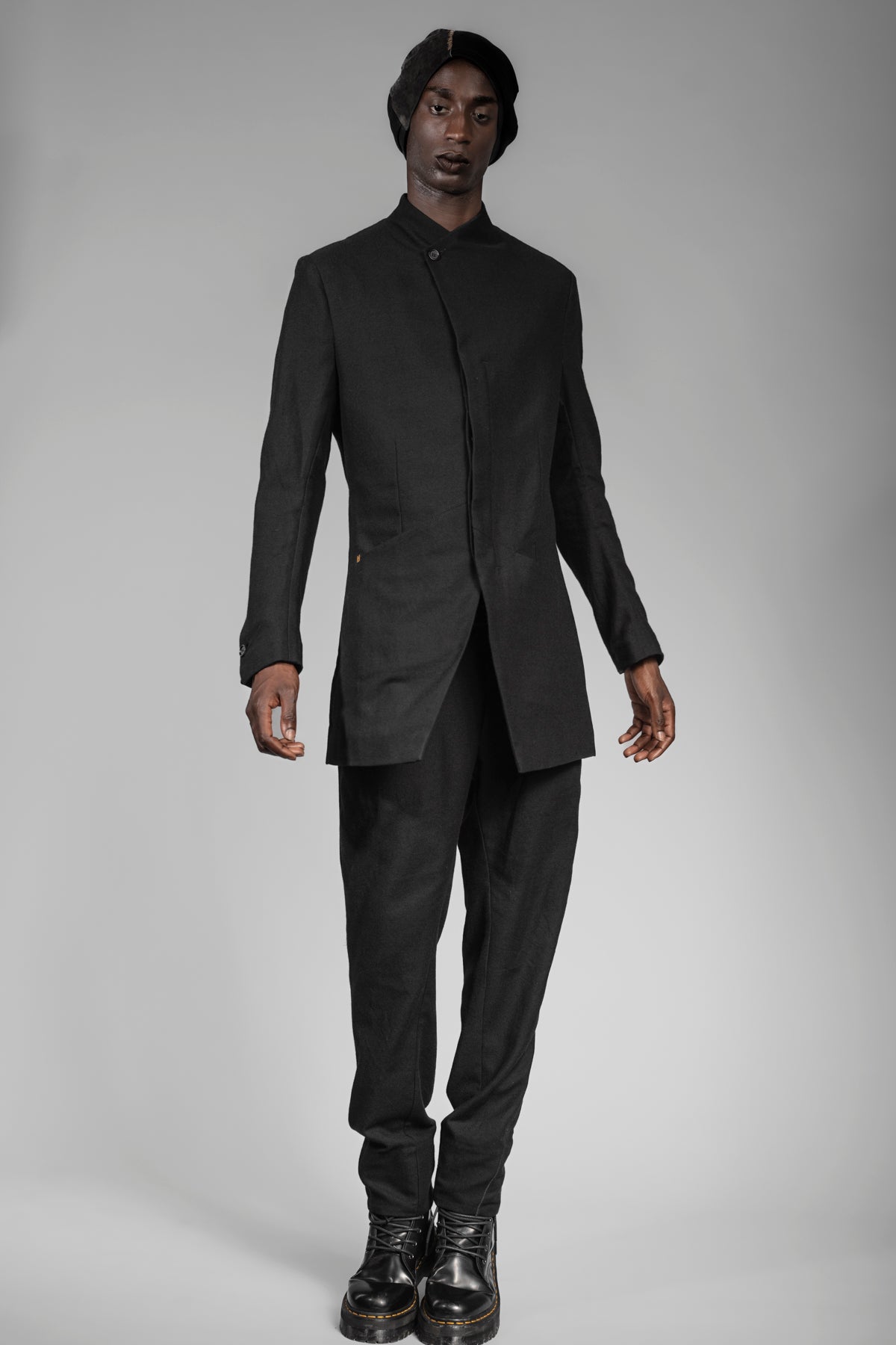 Men's designer Black suit with wool frock coat