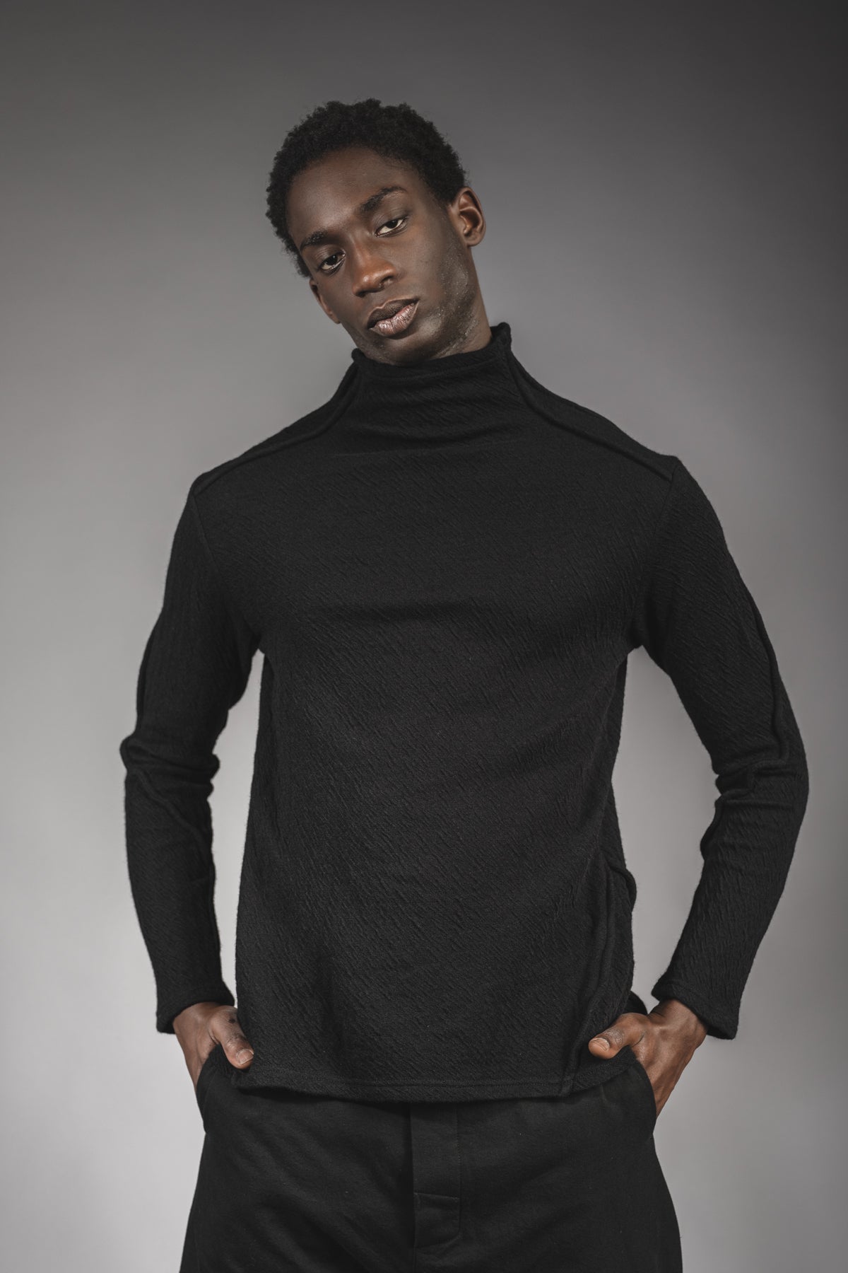 Black designer merino wool turtleneck sweater