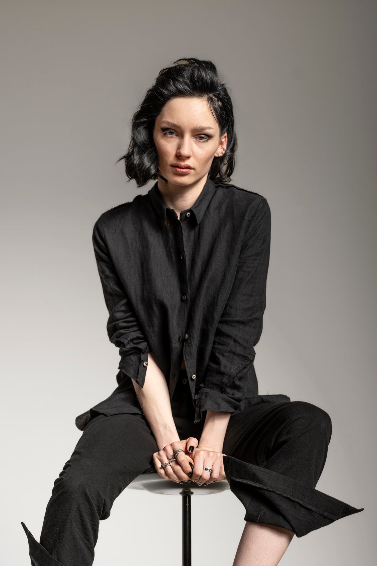 Black button down shirt for women from linen