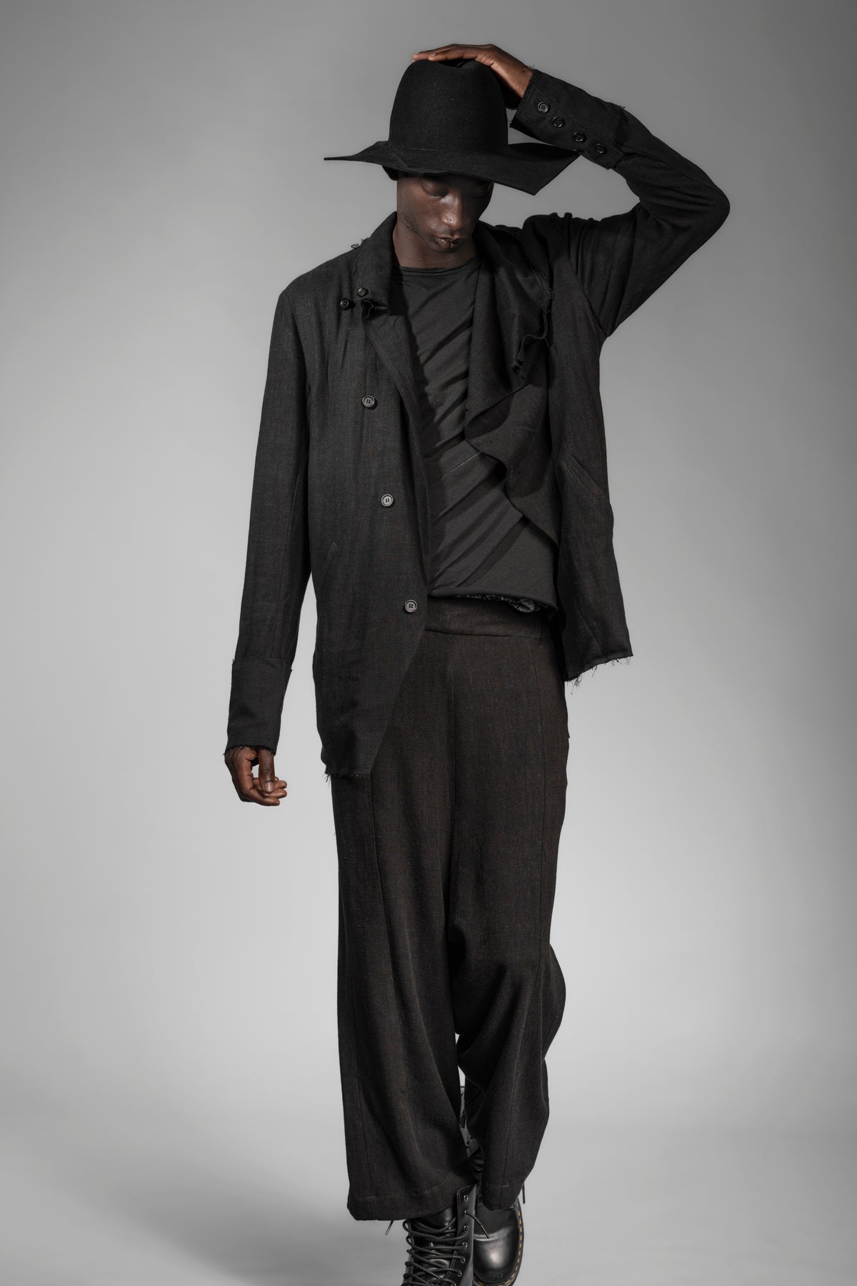 Men's Japanese style black oversized outfit from linen