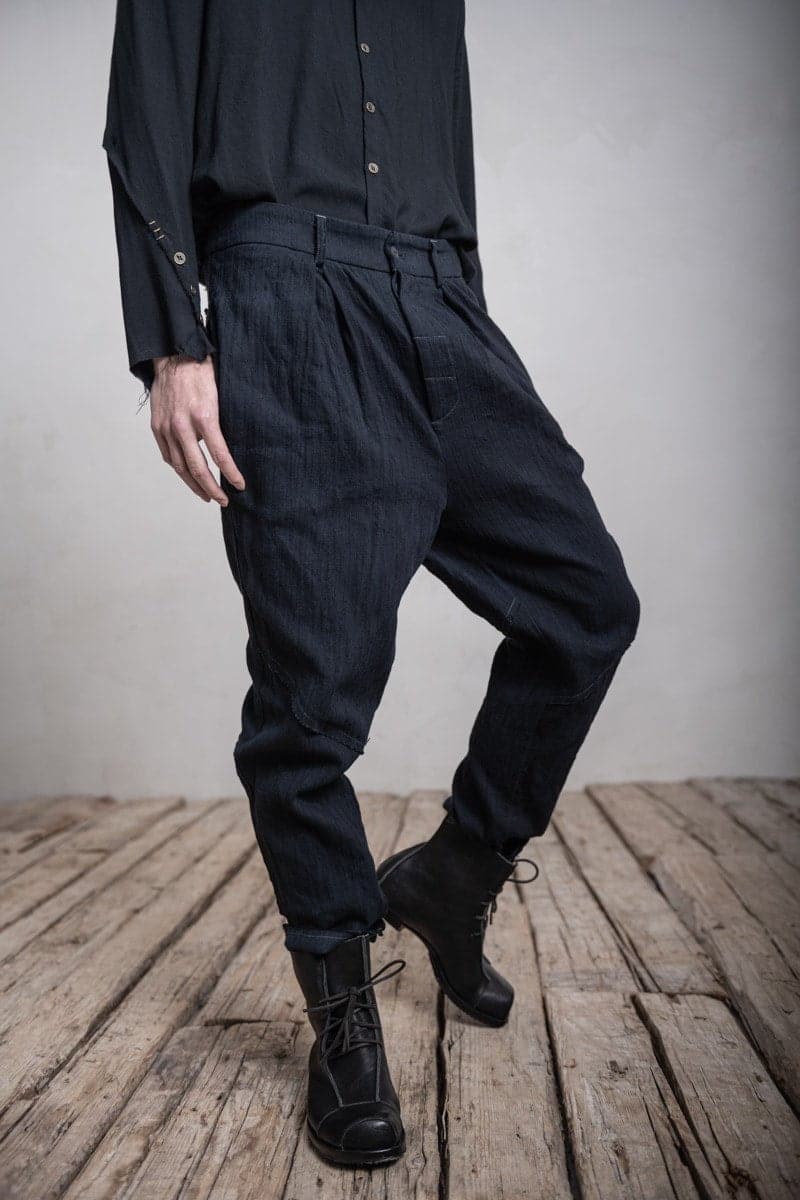 eigensinnig wien Epikur Unique men s low crotch pants from hand dyed cotton in black