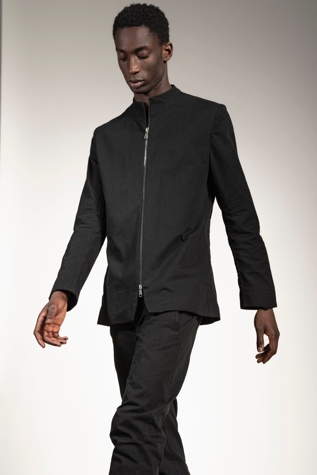 Black Biker Jacket for Men Made from Japanese Cotton