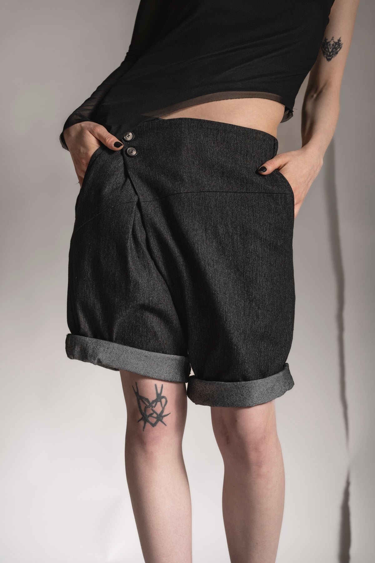 Denim designer shorts for women and men in grey