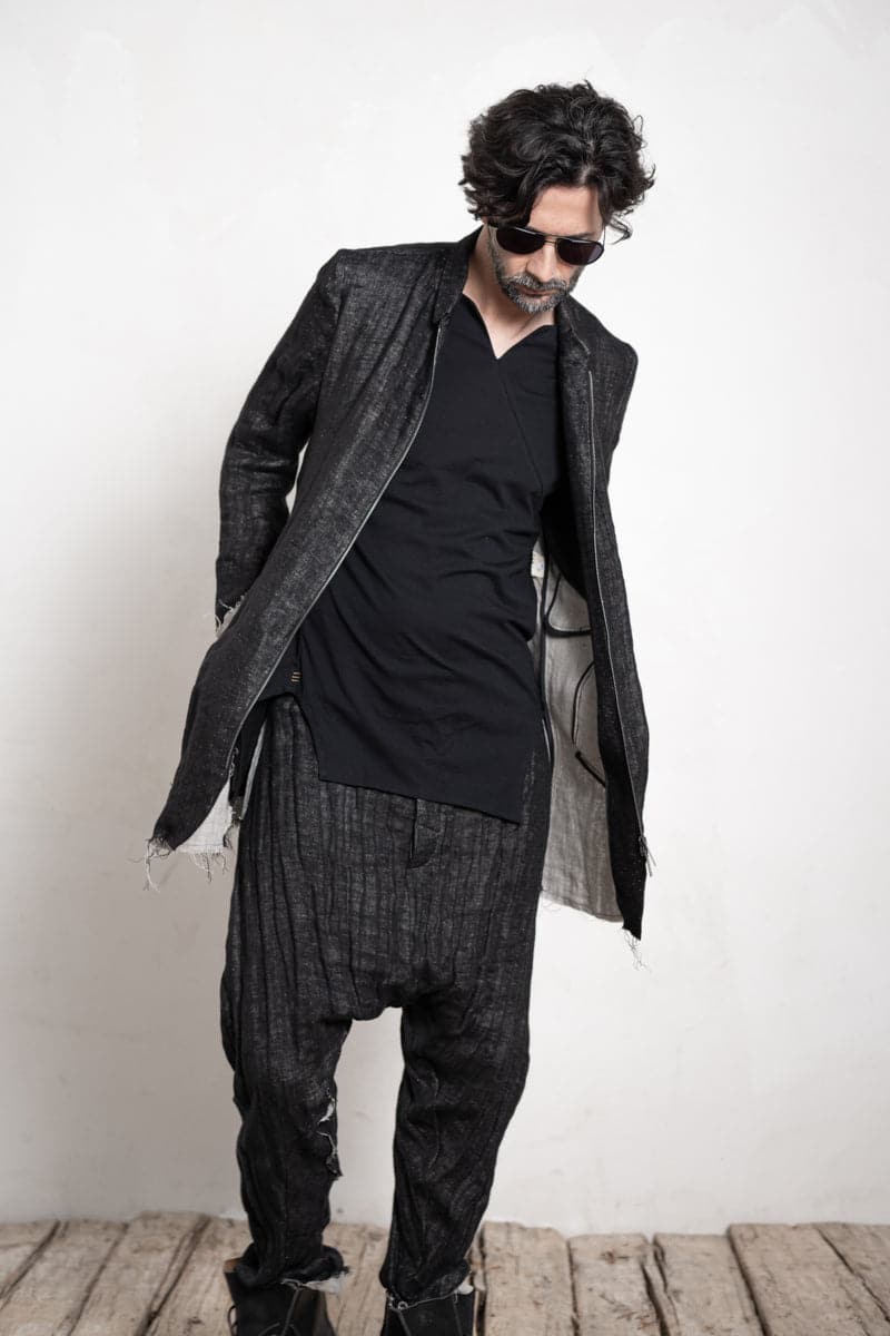 eigensinnig wien | Roquentin | Herren Leinen Kurzmantel mit Zip in Schwarz