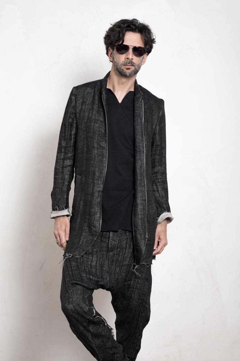 eigensinnig wien | Roquentin | Herren Leinen Kurzmantel mit Zip in Schwarz