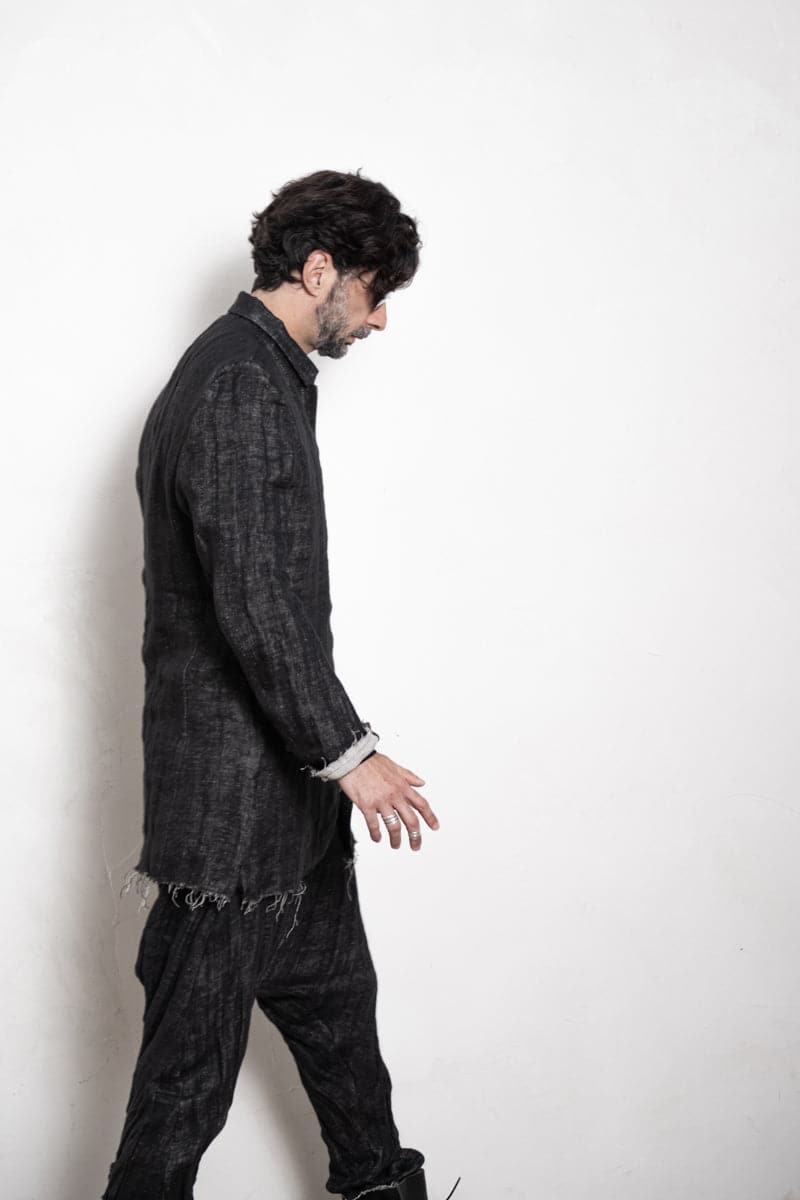 eigensinnig wien | Roquentin | Herren Leinen Kurzmantel mit Zip in Schwarz