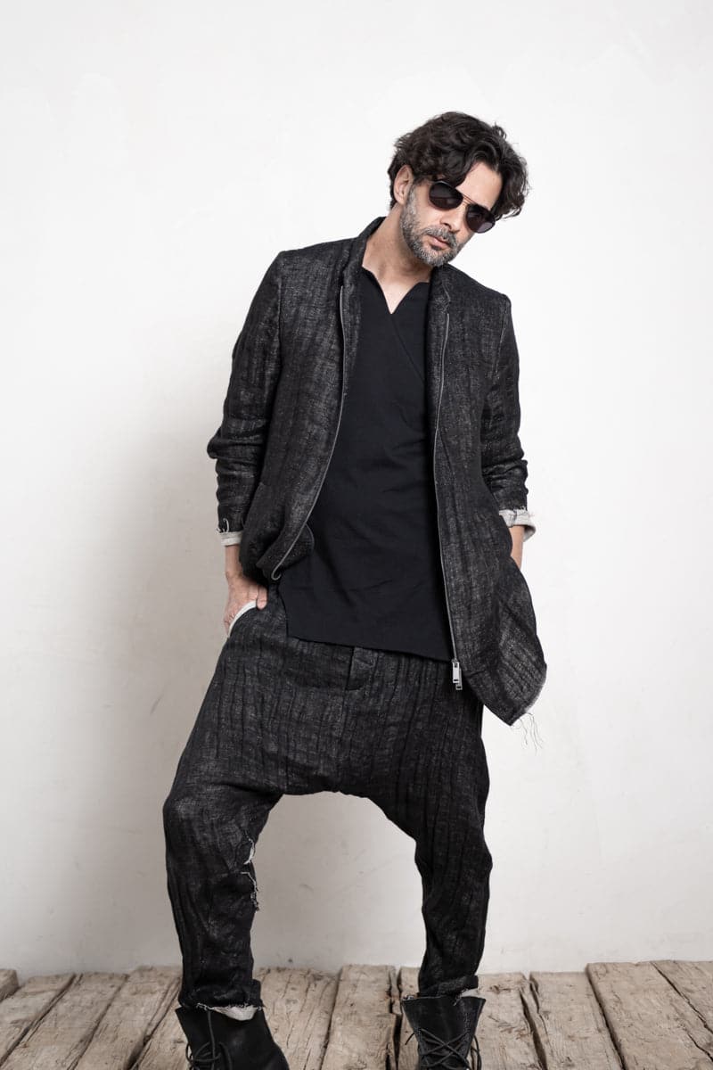 eigensinnig wien | Roquentin | Herren Leinen Kurzmantel mit Zip in Schwarz