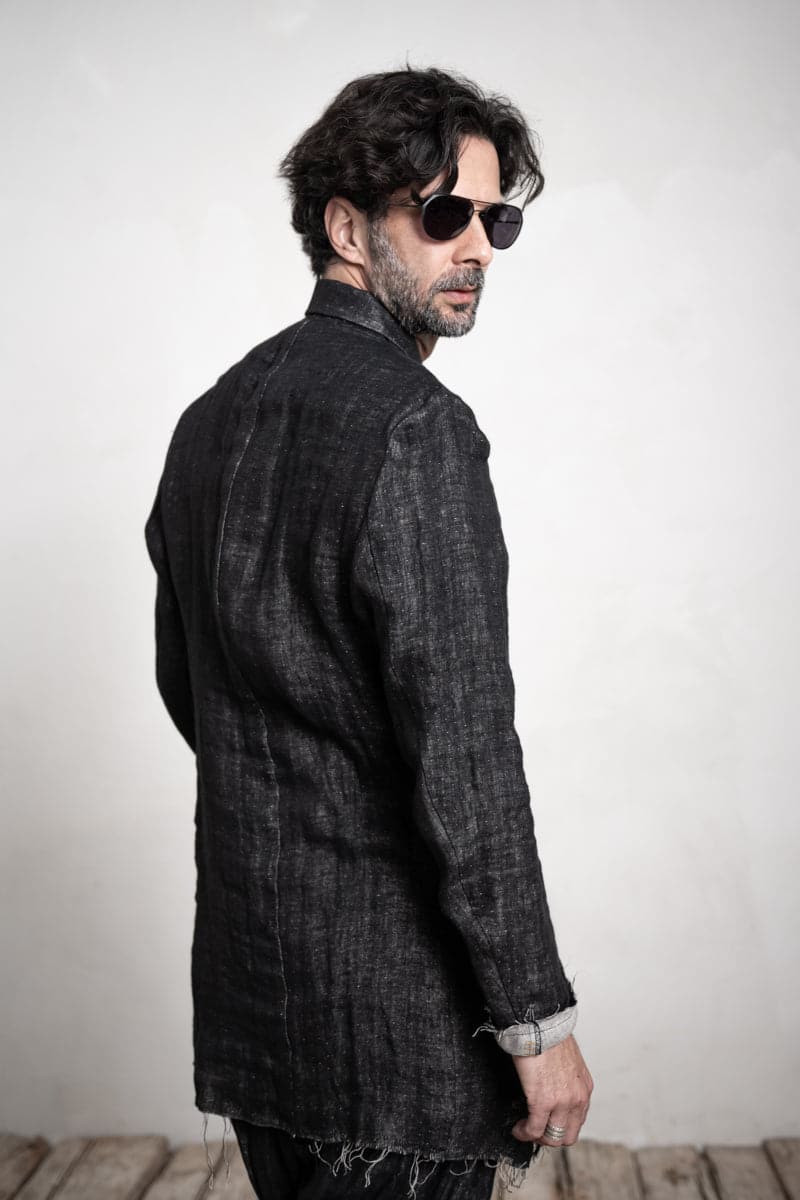 eigensinnig wien | Roquentin | Herren Leinen Kurzmantel mit Zip in Schwarz