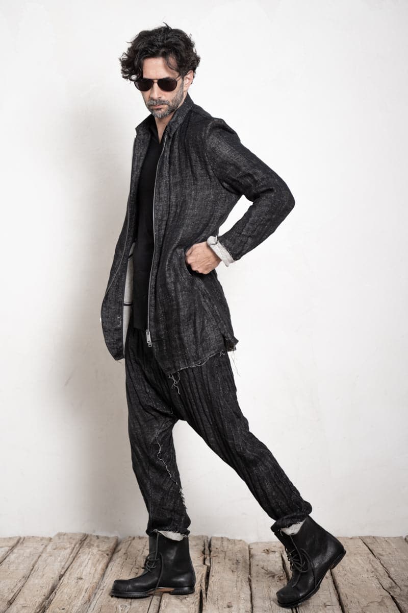 eigensinnig wien | Roquentin | Herren Leinen Kurzmantel mit Zip in Schwarz