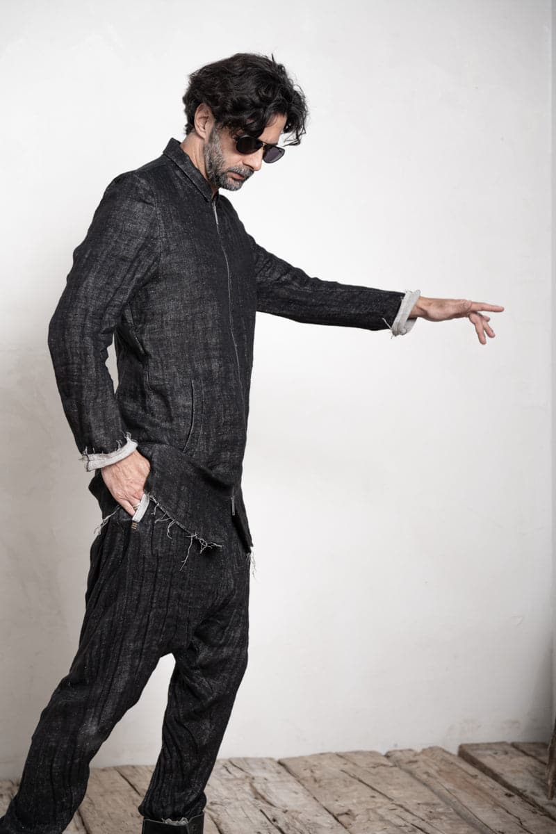 eigensinnig wien | Roquentin | Herren Leinen Kurzmantel mit Zip in Schwarz