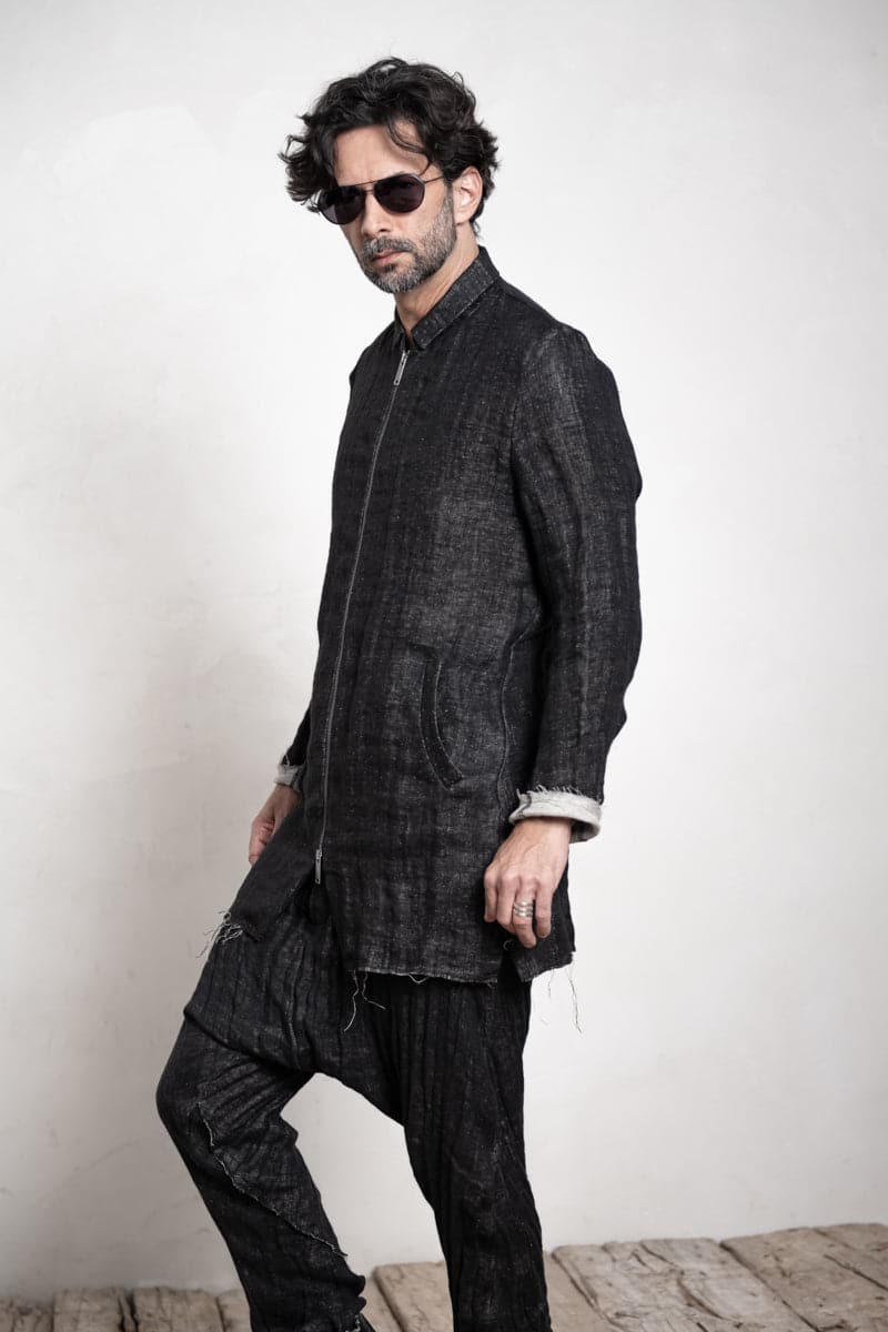 eigensinnig wien | Roquentin | Herren Leinen Kurzmantel mit Zip in Schwarz