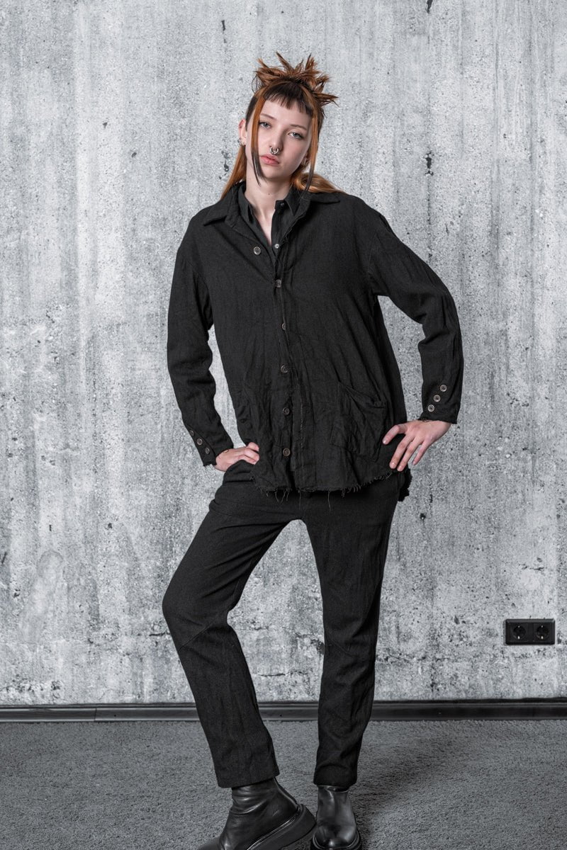 eigensinnig wien | Thoreau | Schwarze Hemdjacke aus Wolle für Damen und Herren