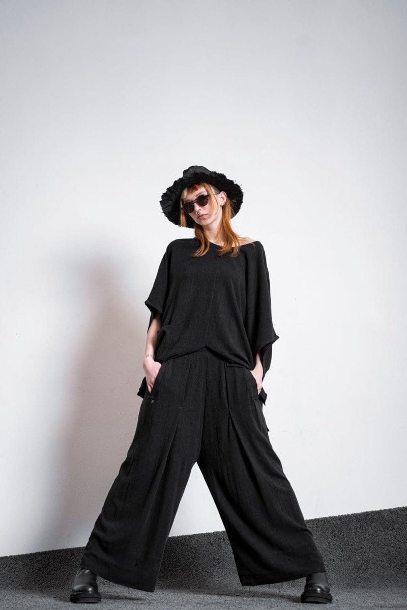 eigensinnig wien | Zizek | Schwarzes Oversize Leinen Longshirt für Damen und Herren