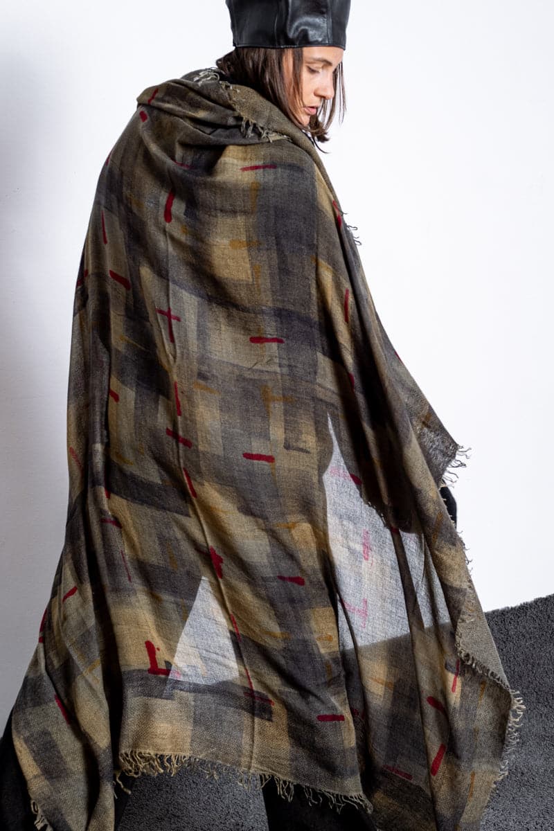 Faliero Sarti | Teodorata | Außergewöhnlicher Wolle-Seidenschal mit speziellem Muster in grün