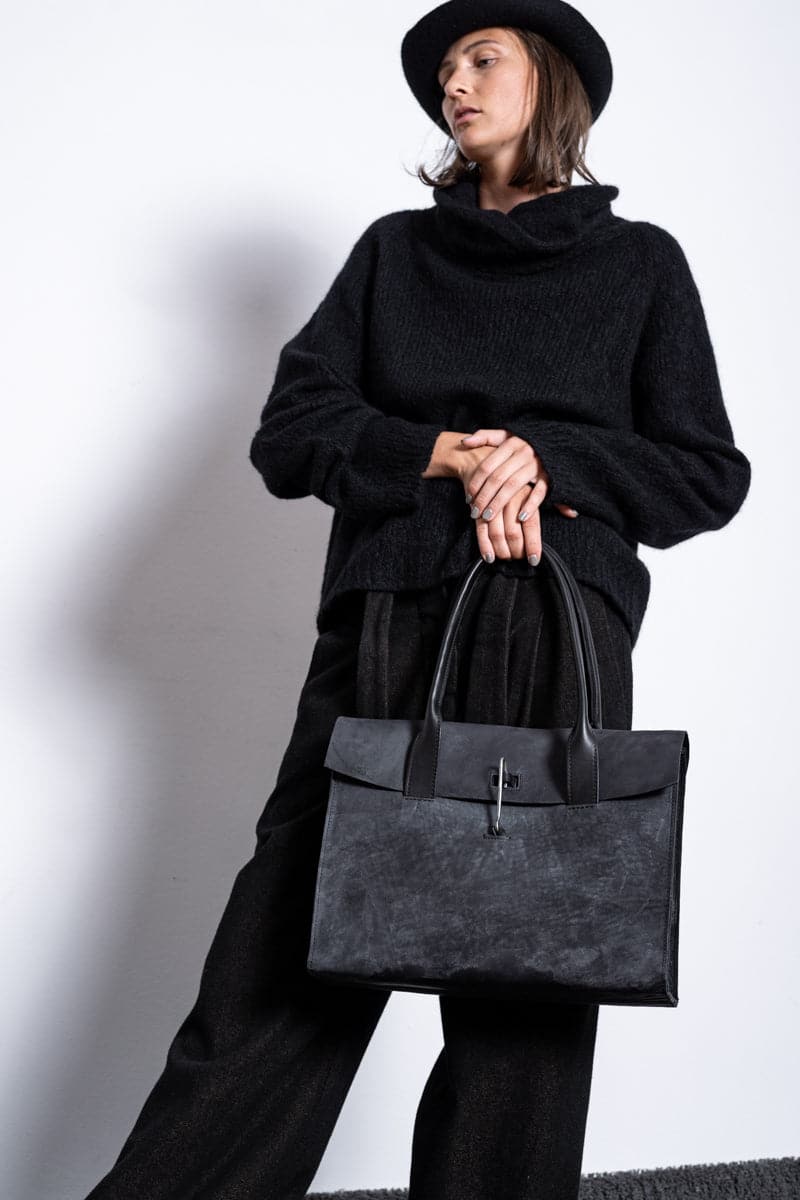 Tagliovivo | Doctor L | Große Ledertasche für Damen in Schwarz in schwarzblau