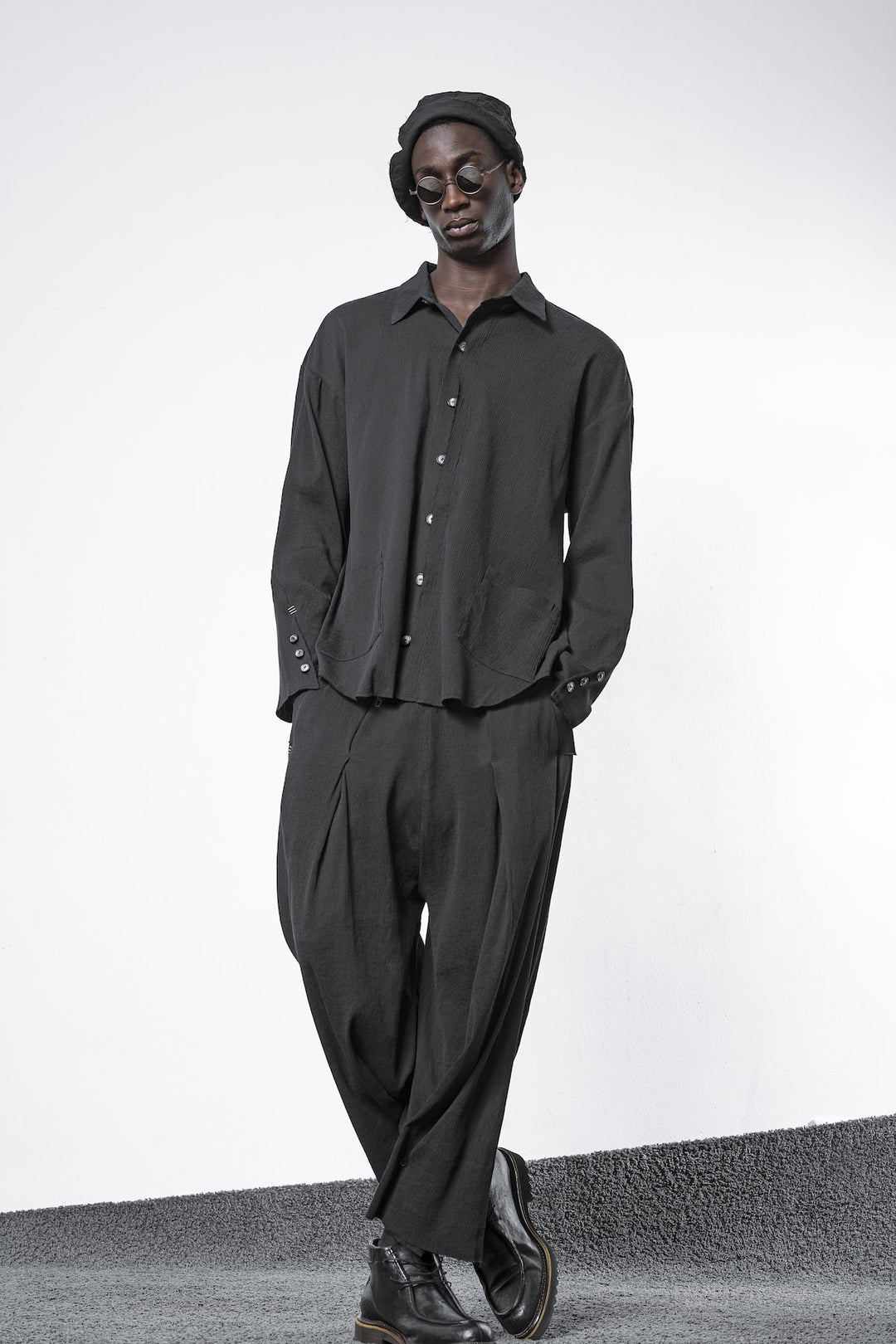 All black outfits for men in dark avant-garde aesthetics