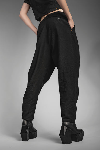 eigensinnig wien | Chiavacci | Black, pleated wide leg designer pants made of Japanese wool