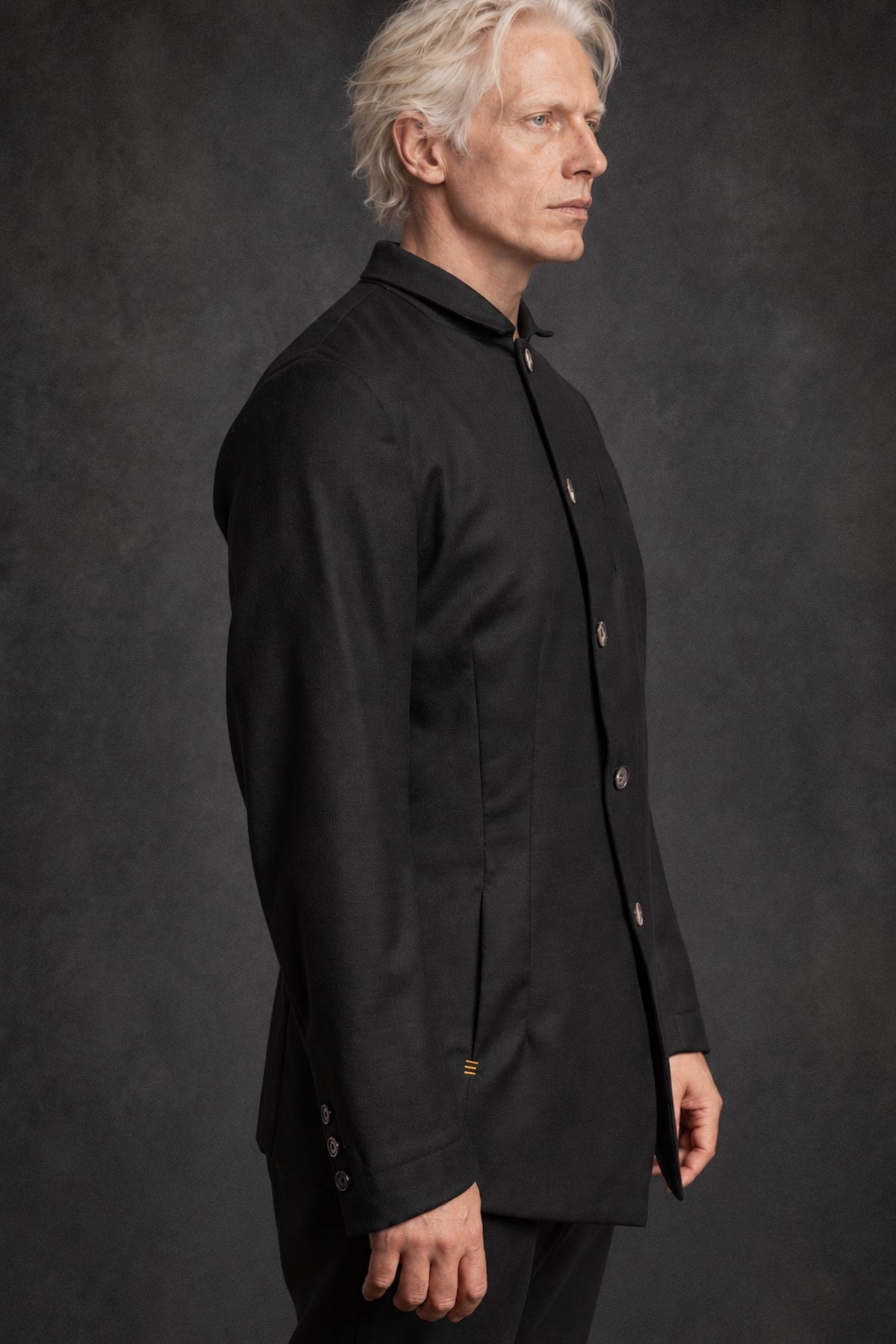 eigensinnig wien | 162 | Sartoriale Designer-Herrenjacke aus schwarzem Wollflanell