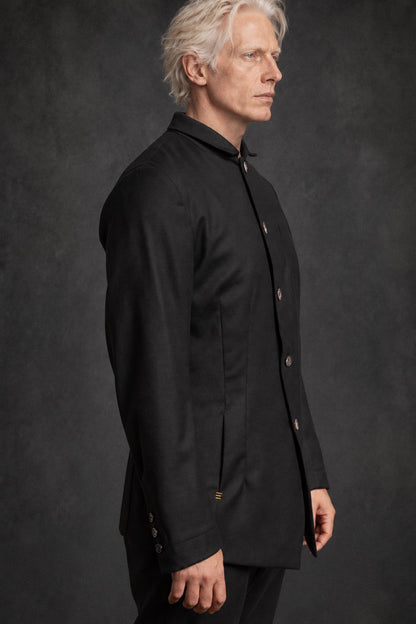 eigensinnig wien | 162 | Sartoriale Designer-Herrenjacke aus schwarzem Wollflanell