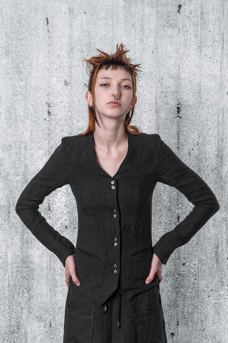 Schwarze Blusenjacke für Damen aus Leinen - Main Image