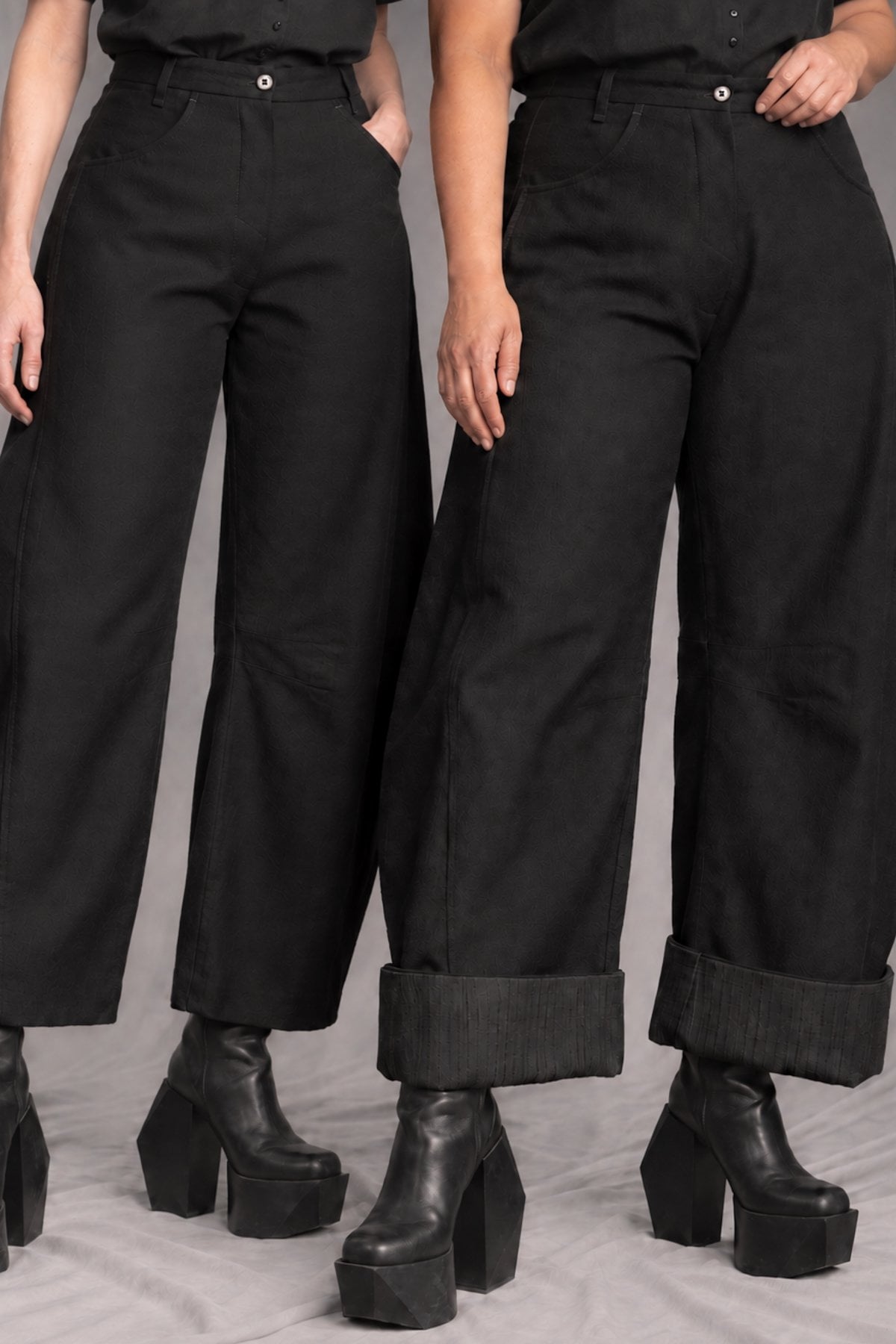 eigensinnig wien | CamNin | Extravaganter Damen-Hosenanzug aus italienischer Wolle mit Barrel-Leg-Hose