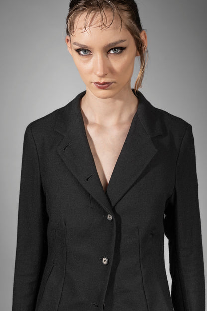 eigensinnig wien | Cardea | Designer Damen Jackenblazer aus schwarzer japanischer Wolle