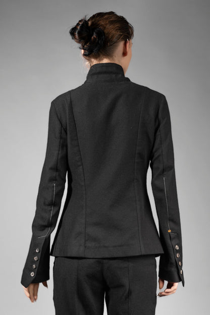 eigensinnig wien | Cardea | Designer Damen Jackenblazer aus schwarzer japanischer Wolle