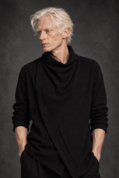 eigensinnig wien | CBGB | Schwarzer dekonstruierter Designer-Pullover aus hochwertigem Wollmix