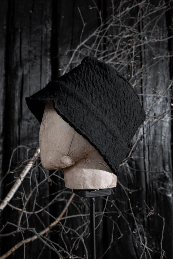 Schwarzer Bucket Hat für Herren und Damen aus Merinowolle | Strickmützen
