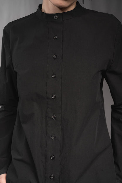eigensinnig wien | Concrete Heart | Extravagante, schwarze Hemdbluse ohne Kragen für Damen aus japanischer Baumwolle