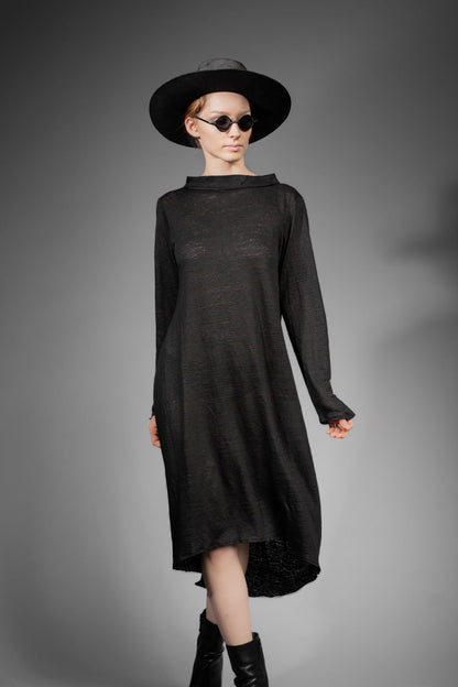 eigensinnig wien | Davis | Exklusives, schwarzes Designer Leinenkleid aus Feinstrick
