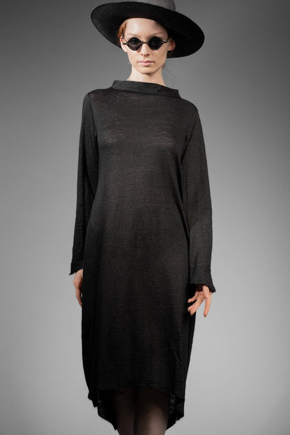 eigensinnig wien | Davis | Exklusives, schwarzes Designer Leinenkleid aus Feinstrick