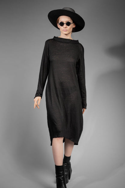 eigensinnig wien | Davis | Exklusives, schwarzes Designer Leinenkleid aus Feinstrick