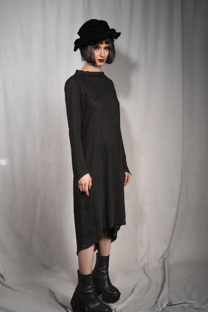 eigensinnig wien | Davis | Exklusives, schwarzes Designer Leinenkleid aus Feinstrick