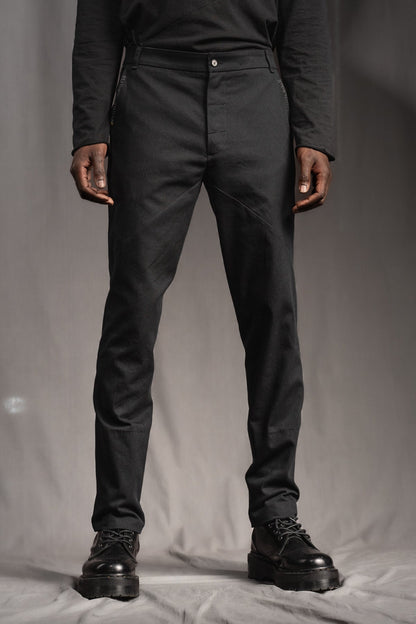 eigensinnig wien | Eisler | Extravagante, schwarze Herren Slim-Fit Designerhose aus leichter Baumwolle