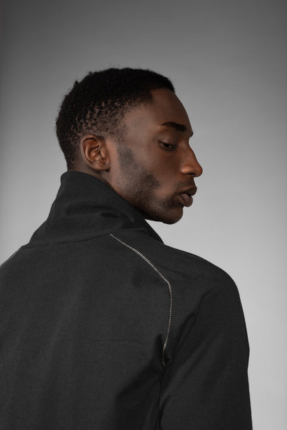 eigensinnig wien | Flaubert | Leichter, schwarzer Baumwoll-Strickpullover mit ungewöhnlichem Schalkragen