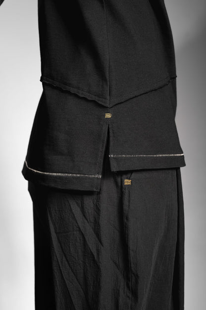 eigensinnig wien | Flaubert | Leichter, schwarzer Baumwoll-Strickpullover mit ungewöhnlichem Schalkragen