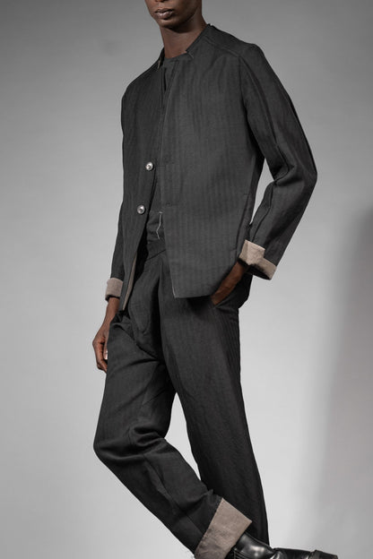 eigensinnig wien | GoeWal | Schwarzer Designer Streifen Anzug für Herren mit Drop Crotch Pants