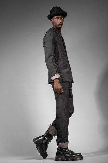 eigensinnig wien | GoeWal | Schwarzer Designer Streifen Anzug für Herren mit Drop Crotch Pants