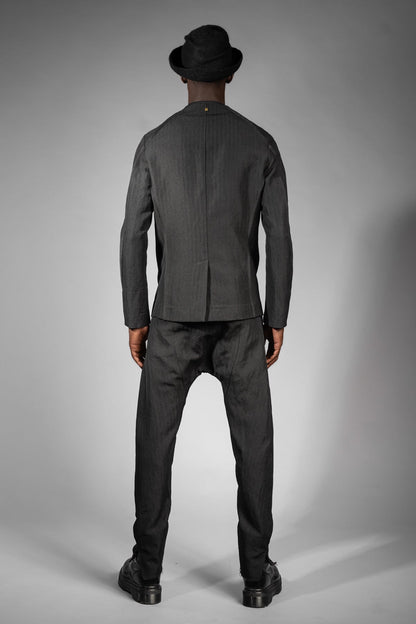 eigensinnig wien | GoeWal | Schwarzer Designer Streifen Anzug für Herren mit Drop Crotch Pants