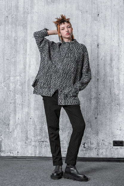 eigensinnig wien | Gournay | Asymmetrischer, Oversize Damen Wollpullover in Grau