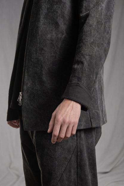 eigensinnig wien | Husserl | Außergewöhnliche Designer-Bikerjacke aus Soft-Touch-Denim in Dirty Grey
