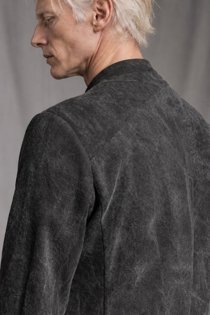 eigensinnig wien | Husserl | Außergewöhnliche Designer-Bikerjacke aus Soft-Touch-Denim in Dirty Grey