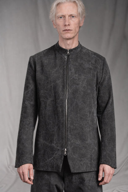 eigensinnig wien | Husserl | Außergewöhnliche Designer-Bikerjacke aus Soft-Touch-Denim in Dirty Grey