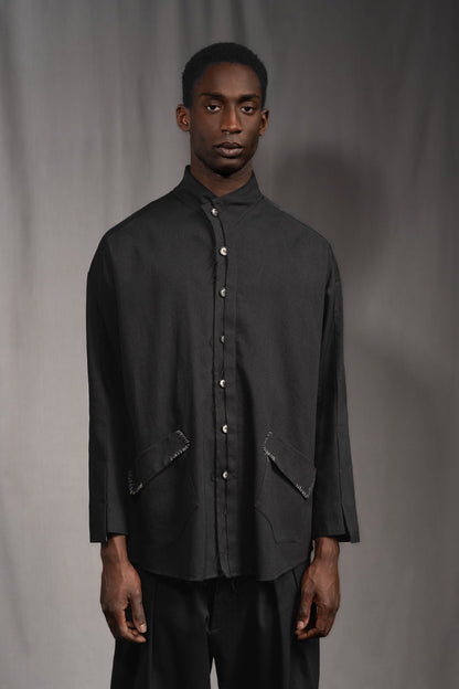 eigensinnig wien | Koloman | Schwarze, leichte Designer Hemdjacke aus Baumwolle